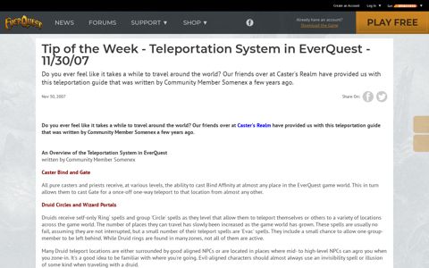 Tip of the Week - Teleportation System in EverQuest - 11/30 ...