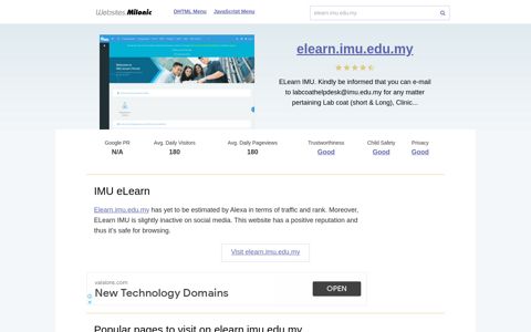 Elearn.imu.edu.my website. IMU eLearn.