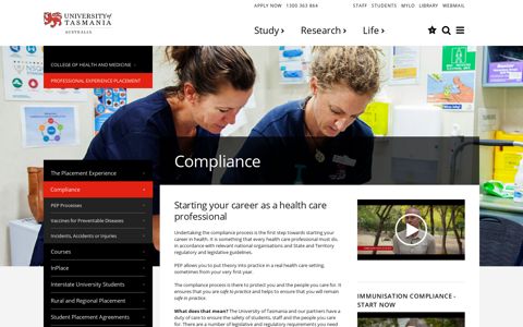 Compliance | Professional Experience Placement | UTAS