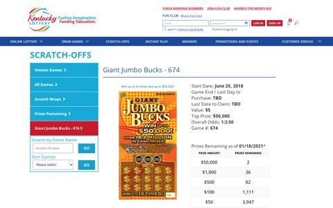Giant Jumbo Bucks - 674 | KY Lottery