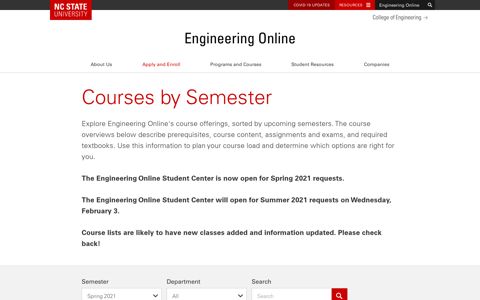 Courses by Semester | Engineering Online | NC State University