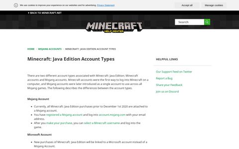 Minecraft: Java Edition Account Types – Home