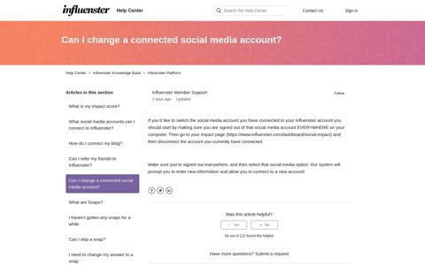 Can I change a connected social media account? – Help Center