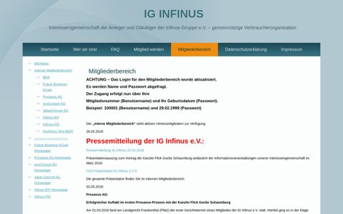 Mitgliederbereich | IG Infinus