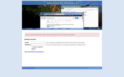 Sign in to your donator account - Aero Glass for Win8+