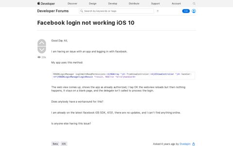 Facebook login not working iOS 10 | Apple Developer Forums