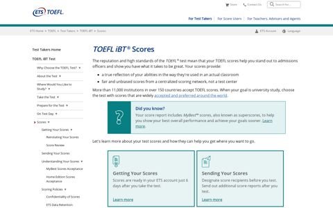 TOEFL iBT Scores (For Test Takers) - ETS