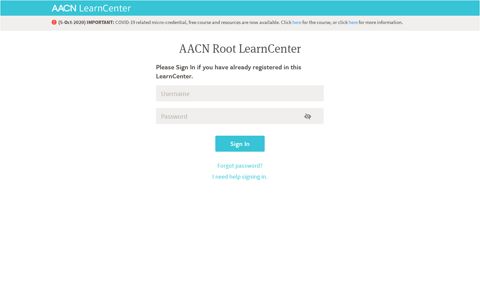 Login for AACN Root LearnCenter