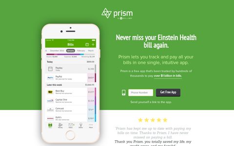Pay Einstein Health with Prism • Prism - Prism Bills & Money