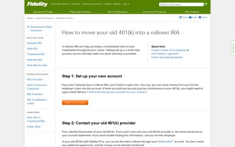 401k To Rollover IRA | New account steps | Fidelity