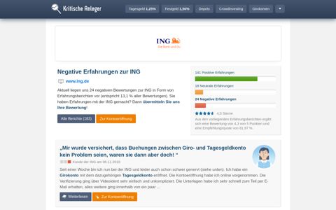 Negative Erfahrungen zur ING (24 Berichte) - Kritische Anleger