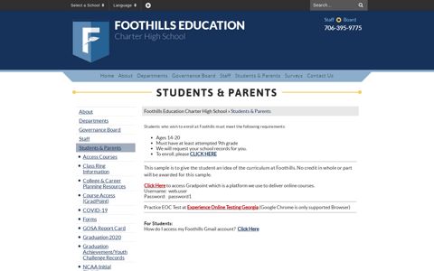Students & Parents - Foothills Education Charter High School