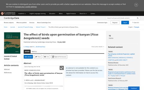 The effect of birds upon germination of banyan (Ficus ...