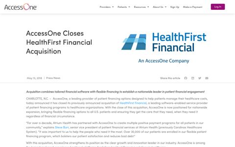 AccessOne Closes HealthFirst Financial Acquisition - Patient ...