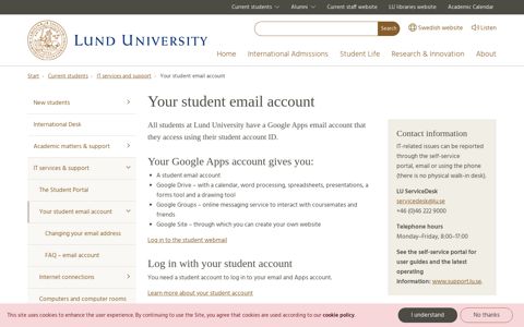 Your student email account | Lund University