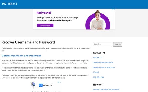 Recover Username and Password - 192.168.0.1