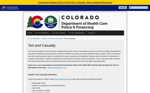 Tort and Casualty | Colorado Department of Health Care ...