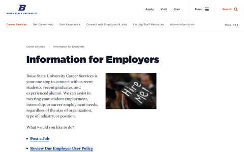 Information for Employers - Boise State University