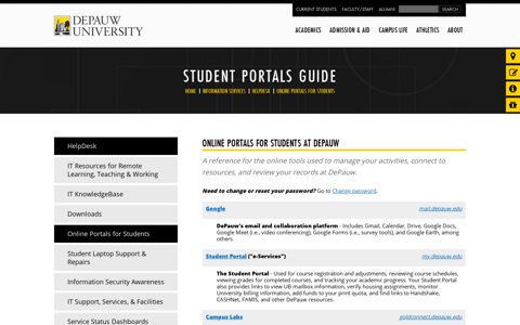 Student Portals Guide - DePauw University