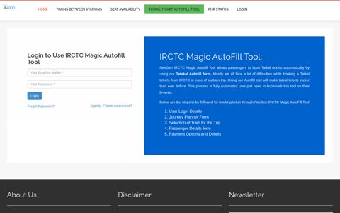 IRCTC Magic AutoFill Tool User Login