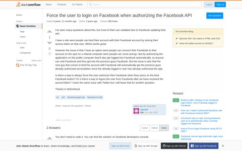 Force the user to login on Facebook when authorizing the ...