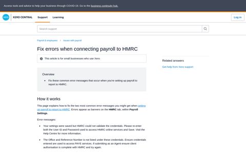 Fix errors when connecting payroll to HMRC - Xero Central