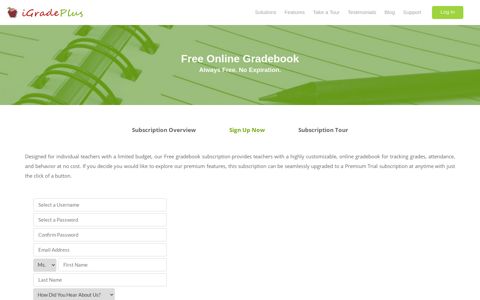 Free Online Gradebook Signup - iGradePlus