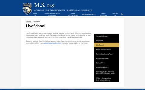 LiveSchool – Parents – M.S. 129 Academy for Independent ...