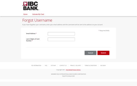 IBC Bank - Forgot Username - visaprepaidprocessing.com