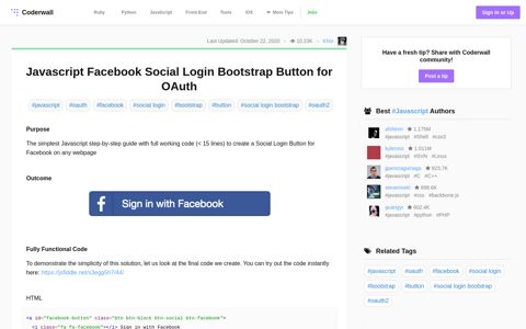 Javascript Facebook Social Login Bootstrap Button for OAuth ...