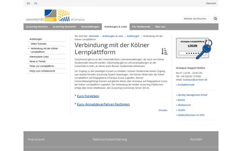 Verbindung mit der Kölner Lernplattform — ecampus-services