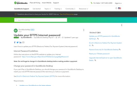 Update your EFTPS Internet password - QuickBooks - Intuit