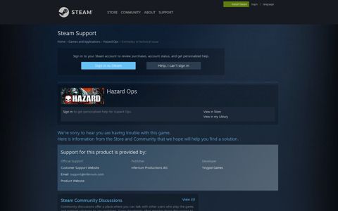 Hazard Ops - Gameplay or technical issue - Steam Support