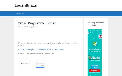 Iris Registry - Iris Registry Dashboard - Aao.Org - LoginBrain