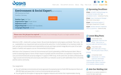 Environment & Social Expert - KfW Development Bank - Josh's ...