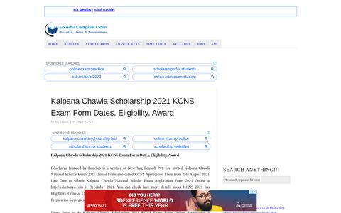 Kalpana Chawla Scholarship 2021 KCNS Exam Form Dates ...