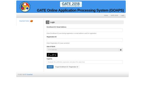 GATE - 2018 :: Candidate Login