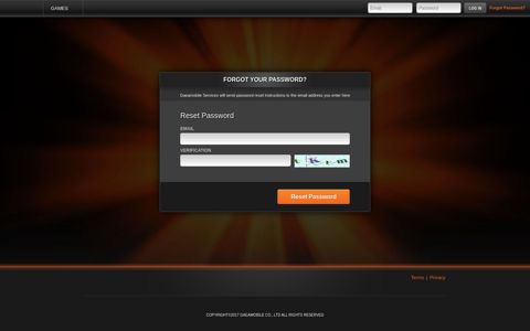 Reset Password - Mobile Game