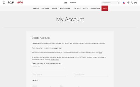 HUGO BOSS Online Store - My Account - Registration