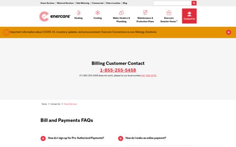 Contact Us - Billing, Payments, and Contracts | Enercare