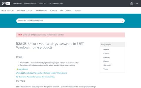 [KB6915] Unlock your settings password in ESET Windows ...
