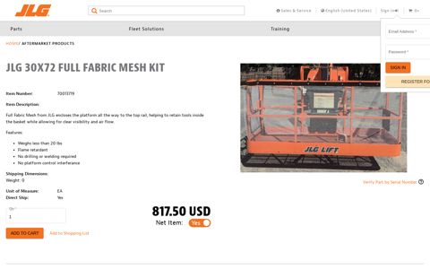 Online Express -- JLG 30X72 Full Fabric Mesh Kit