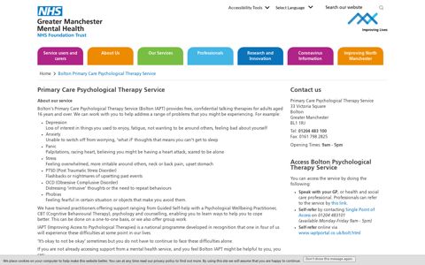 Bolton Primary Care Psychological Therapy Service | Greater ...