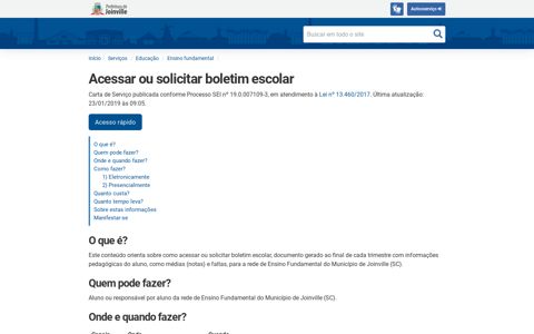 Acessar ou solicitar boletim escolar – Prefeitura de Joinville