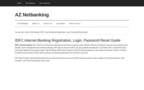 IDFC Internet Banking Registration, Login, Password Reset ...