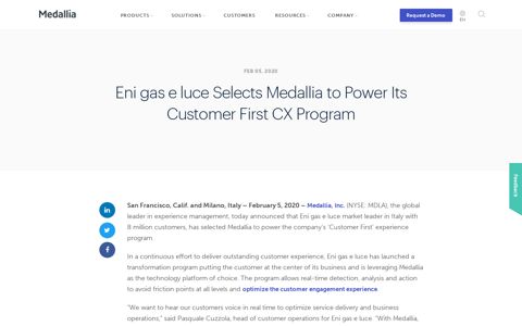Eni gas e luce Selects Medallia to Power Its Customer First CX ...