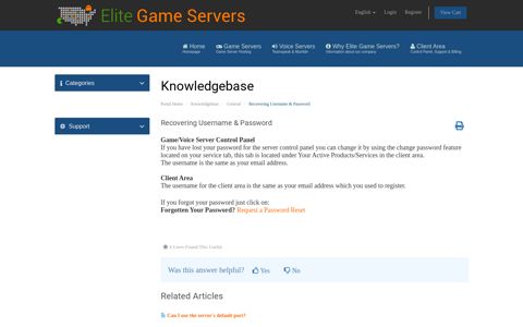 Recovering Username & Password - Elite Game Servers