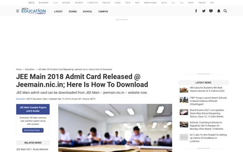 JEE Main 2018 Admit Card Released @ Jeemain.nic.in; Here ...