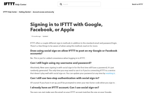 Signing in to IFTTT with Google, Facebook, or Apple – IFTTT ...