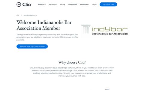 Welcome Indianapolis Bar Association Member | Clio